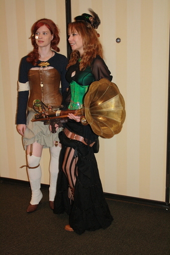 Steampunk girls, with sonic oscillator contraption 